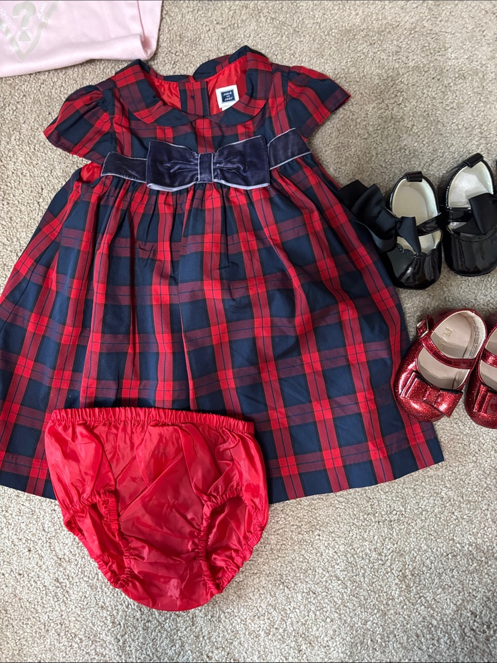 Janie and Jack Red and Navy Plaid Dress with Red Lining
